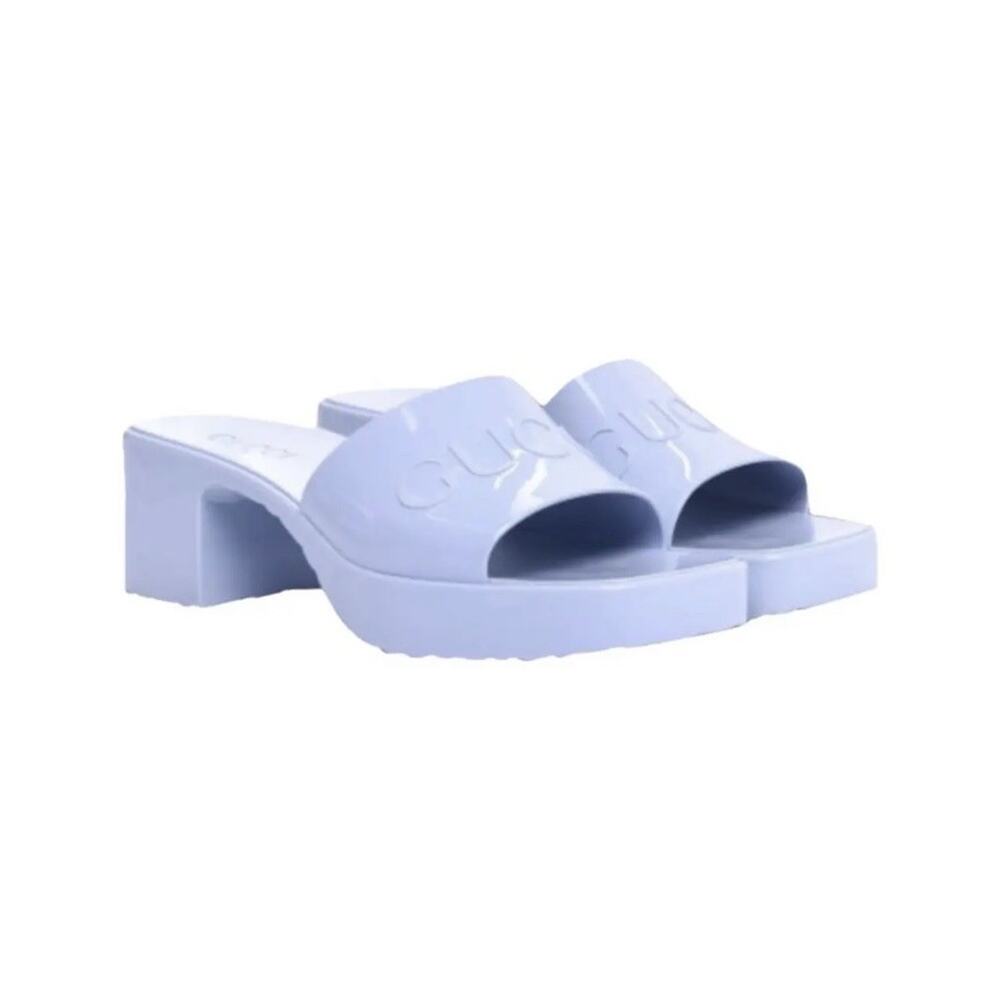 GUCCI Rubber Light Blue Platform Heels Womens EU 41 USA 11 Slip On - Picture 1 of 14